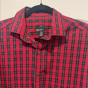 Bar III Men's medium slim fit Red and Black Plaid Shirt
